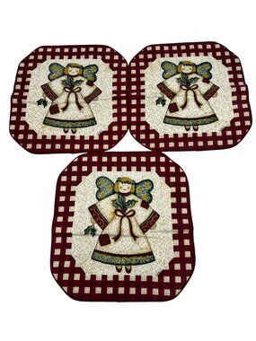 Lot Of 3 Angel Christmas Decorative Quilted Placemats Holiday Table Decor Red